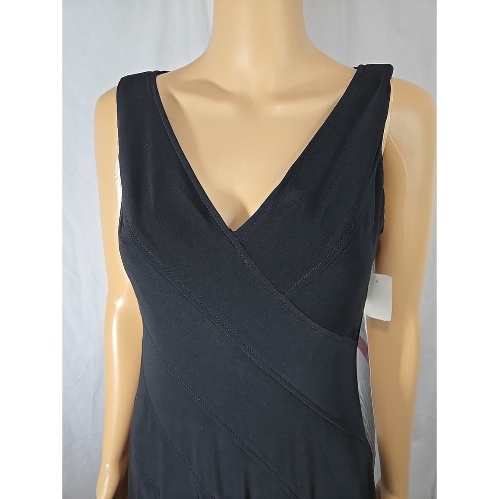 Anne Klein 6 Black Sleeveless V-Neck Midi Dress Fit Flare Work Office Career - Picture 6 of 10